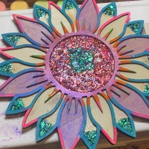 Colorful Glitter Flower Wall Art